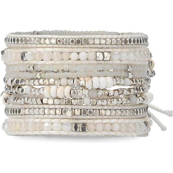 Handmade Vegan Boho Natural Stone Layered Bracelet Beaded Wrap Bracelets - Picture 1 of 6